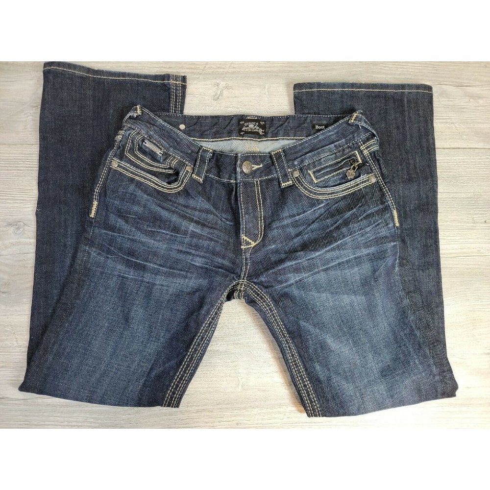 ROCK & REPUBLIC for Express Boot Cut Jeans Size 29 (MEASURE 32X30) - Picture 2 of 9